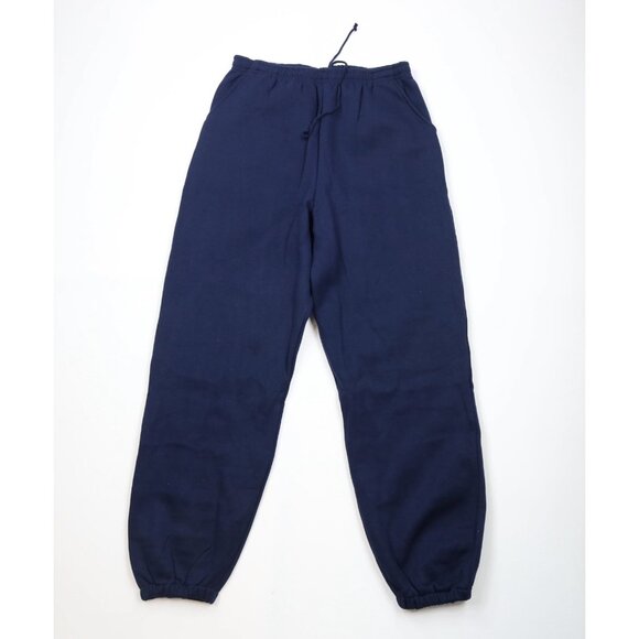Vtg 90s Streetwear Mens XL Blank Heavyweight Cuffed Sweatpants Joggers Navy Blue